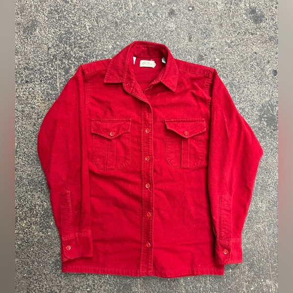 L.L Bean Vintage 70s Flannel Button Up Shirt Solid Red Women’s 14 - Picture 1 of 9